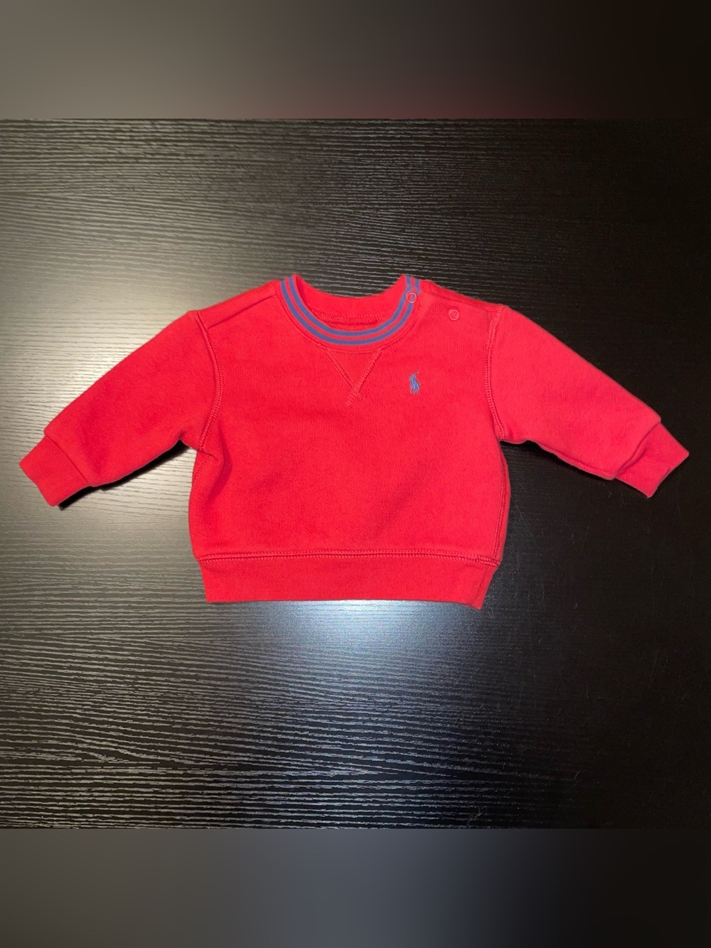 Ralph Lauren Red Crewneck Baby Sweatshirt with Blue Pony Accent